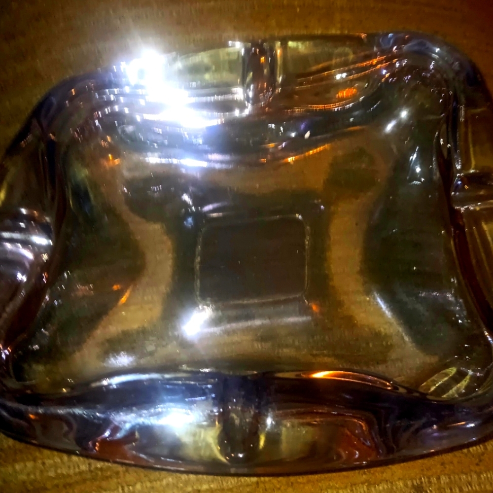 Elegant Silver Blue Glass Ashtray